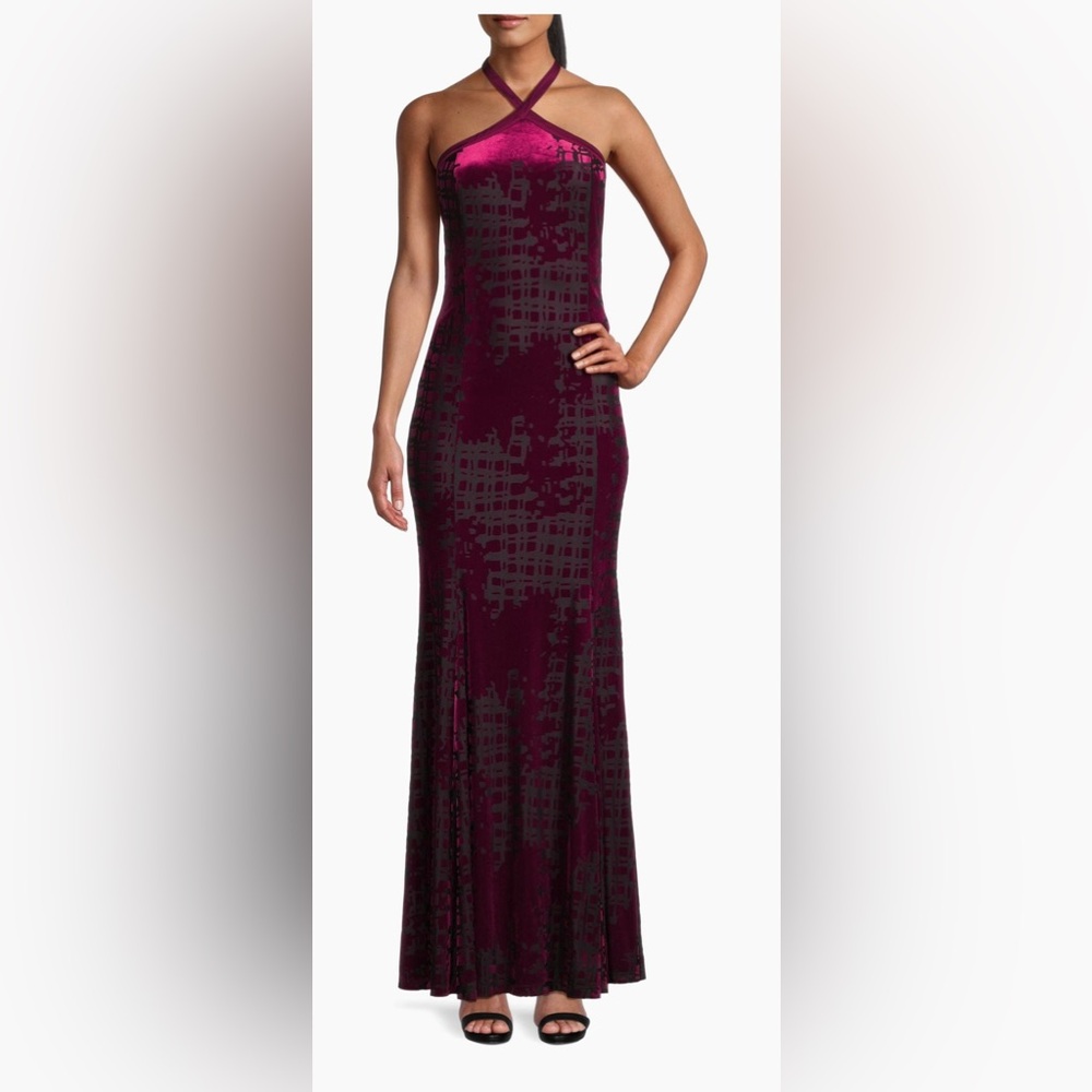 Donna Karan Social Occasion Burnout Velvet Halter neck maxi dress NWT Size 8 - Picture 2 of 14